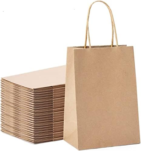 Подаръчни пакети GSSUSA Малки Хартиени Пакети Кафяв цвят 5,25x3,75x8 по 100 бр., Подаръчни торби с дръжки на Едро, Чанти