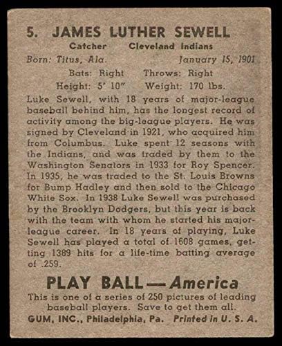 1939 мач # 5 Люк Сьюэлл Кливланд Индианс (Бейзболна картичка) VG/EX индианците
