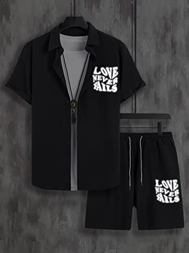 NIBHZ Облекло от две части за мъже, Мъжка Риза със светлоотразителни букви и Шорти без тениски (Цвят: черен Размер: