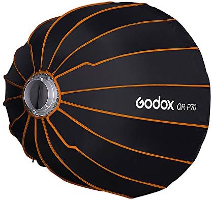 Godox QR-P70 70 см 27,6-инчов параболични софтбокс с монтиране Bowens, бързо инсталиране, бързо gatefold за една минута, с преден и вътрешен конус и чанта за носене за Godox SL-60W VL150 VL300 U