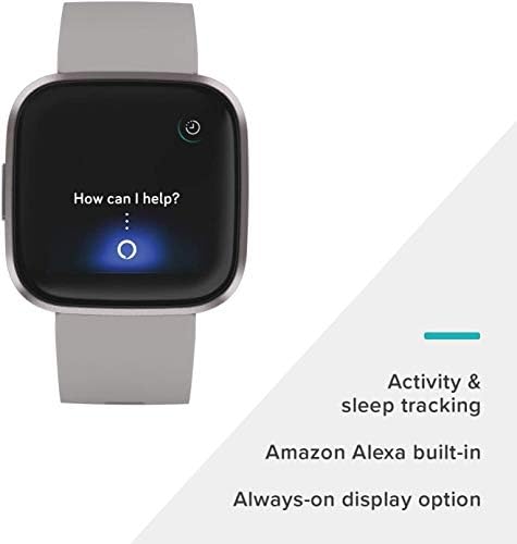 Умен часовник Fitbit Versa 2 за здраве и фитнес пулс, музика, вградена функция на Алекса, проследяване на сън и плуване, Сиви като камък / мъгла, един размер (в комплект въже