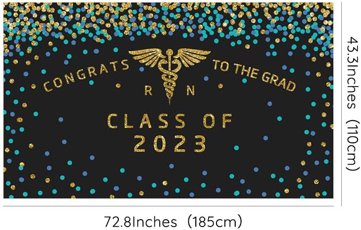 Lofaris Поздравява выпускницу медсестринского клас 2023 година с Банер RN Аксесоари за абитуриентски партита за медицински сестри, Златни и Сини, Блестящи Точки на Аксес