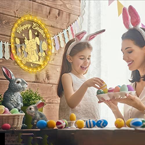 Geelin Щастливи Великденски Декорации за прозорци, Великденско Яйце Зайче Пролетта Прозорец Лампа На Батерии във Формата
