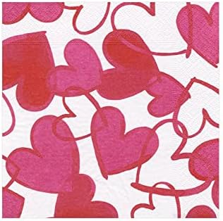 Кърпички за коктейли Caspari от Ленена хартия с боядисани Сърца В опаковка - 40 за кутия