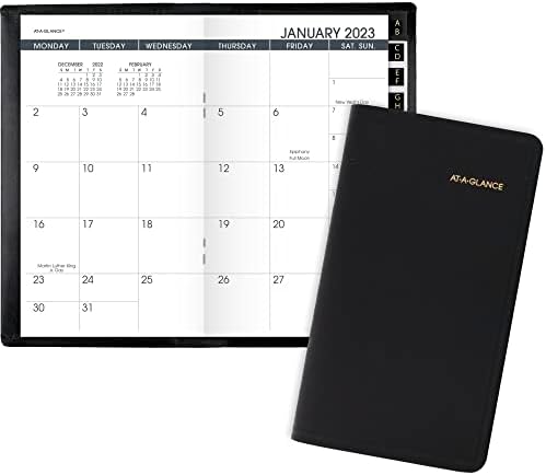 УДОБЕН джобен дневник, 6 x 3.5 инча, черна корица, на 13 месеца (от януари до януари): от 2023 до 2024 година.