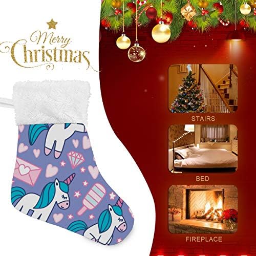 Коледни Чорапи ALAZA Фигура на Еднорога във формата на сърце на Виолетовия цвят, Класически Персонализирани Малки Чулочные Украса за семейни празници, Определени де?
