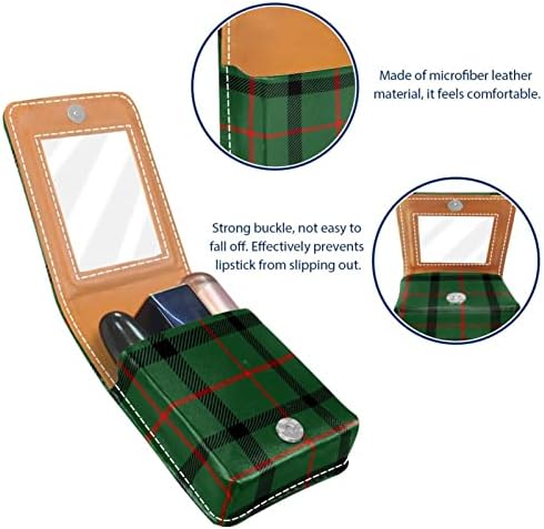 Мини-Калъф за Червило с Огледало за Чантата си, Карирани Шотландски Модел, удобен за носене Калъф, Организация на Притежателя