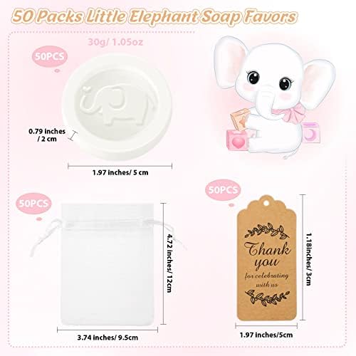 50 Опаковки на сапун Малкият слон, спомени за детската душа за момчета, Бяло сапун Слон, Сувенири с чували от органза дантела