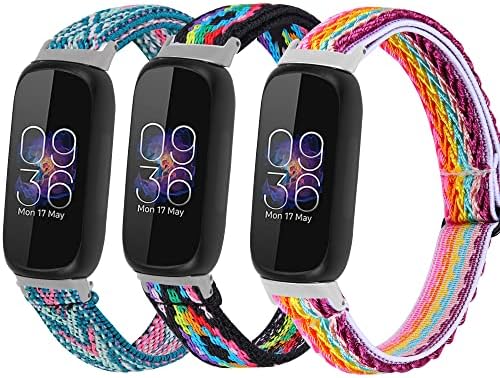 【3 опаковки】 Еластична каишка за часовник, който е Съвместим с Fitbit Inspire 3, Тъкани Меки Найлонов Спортен Дишаща