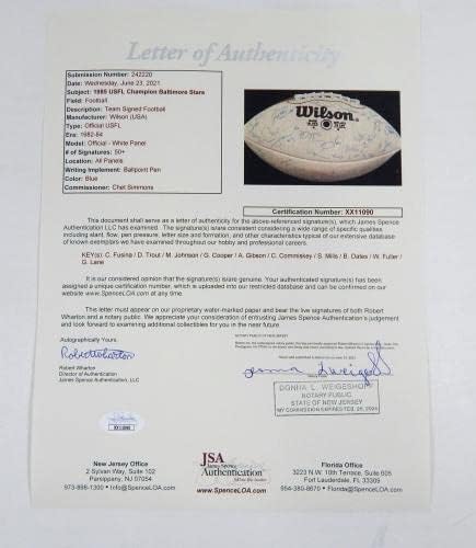 Шампион USFL от 1985 г., екипът на Балтимор Старс Подписа Wilson Football 50 Авто JSA - Футболни топки с автографи
