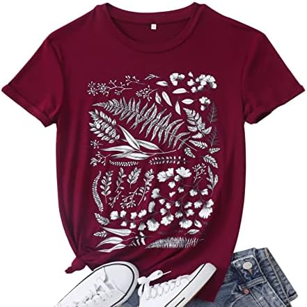 Дамска лятна тениска с изображение на диви цветя, свободна блуза с флорални принтом, ежедневни тениски с къс ръкав и цветна принтом за момичета