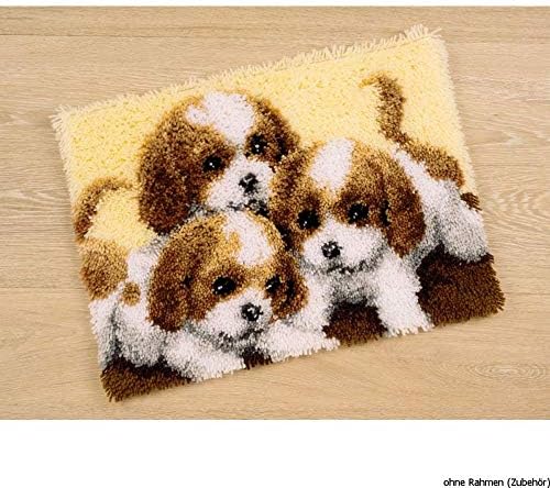 Комплект Стелки Vervaco Three Puppies с плетене на една Кука-тик-так, Многоцветен