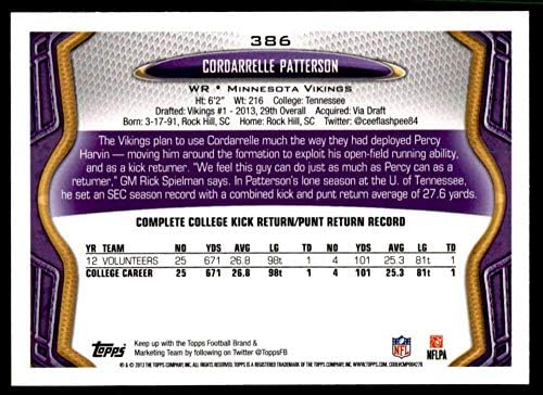 2013 Topps #386 Футболна карта Cordarrelle Patterson Минесота NFL (RC - Карта начинаещ) NM-MT