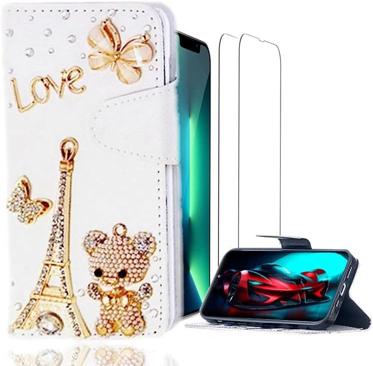 Чанта-портфейл LUZiUN с пайети, съвместим с Samsung Galaxy S22, Ултра-3D Луксозен Калъф за момичета и жени от