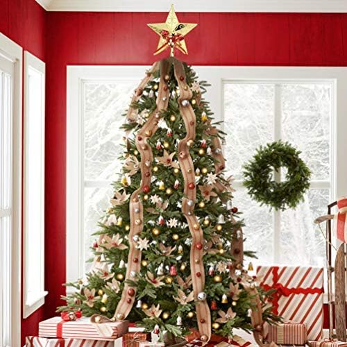 BESPORTBLE Коледен Декор 2 бр. Коледна Елха Звезда Злато Червено Коледно Дърво Звезда Украса Пентаграм Topper Дърво Празнично