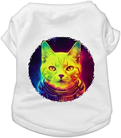 Тениска с Изображение на Космически котки и кучета - Cat Art Dog Тениска - Дрехи за Кучета С Анимационни принтом (L, Бял)