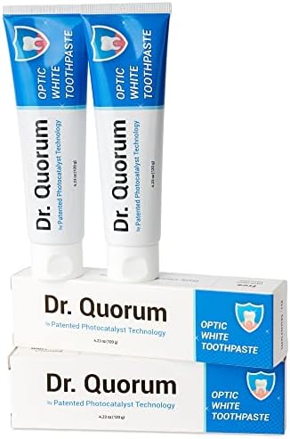 Паста за зъби на Д-р. Quorum Optic Бяла (120 g), 2 опаковки, паста за зъби, за избелване на зъбите, съдържа Патентован фтокатализатор, Избелва чувствителните зъби без флуор