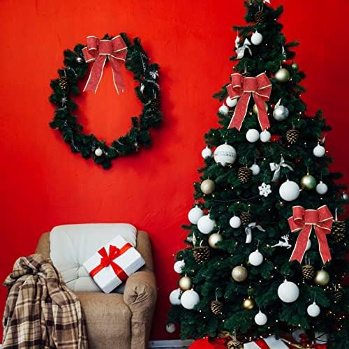 Коледна Украса Червени Коледни Панделки Злато: 3шт Коледно Дърво Лък Лъскави Панделки за Венец Венец САМ Занаят