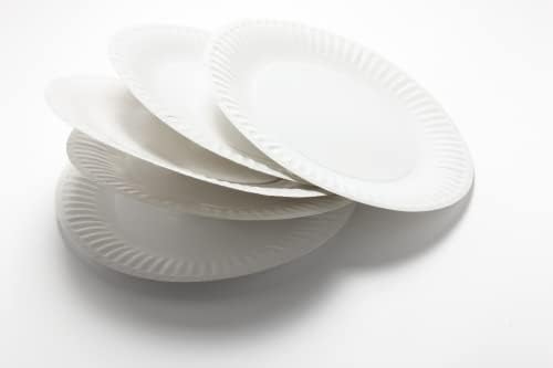 Идеални 9-инчов хартиени чинии Stix (опаковка от 500 броя), Бял хартиени чинии без покритие. 9 Инча.