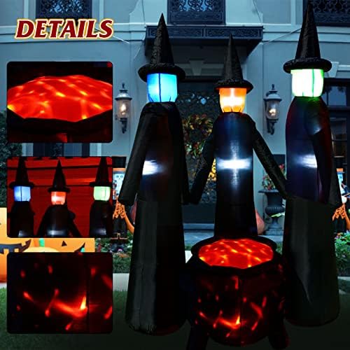 8 Фута Надуваеми играчки за Хелоуин Външни Декорации Три Вещици Около Котела с led Подсветка Хелоуин Взривни Декорации