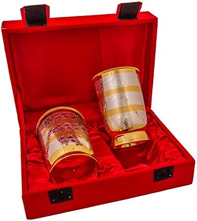 Набор от обикновени Чаши за вода от сребро и позлатените покритие, 2 бр., е 2.75 x 4 за подарък на Дивали от Indian Collectible