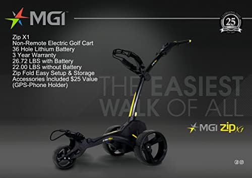 Електрическа количка за голф MGI Zip X1 - Литиева батерия с 36 дупки - Аксесоари в комплекта (държач за GPS