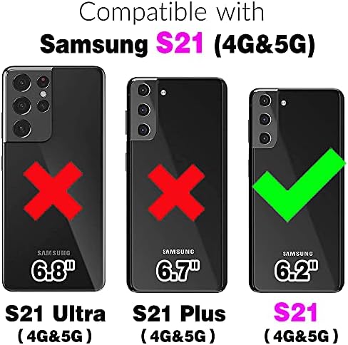 Asuwish Калъф за телефон Samsung Galaxy S21 5G 6,2 инча, Калъф-портфейл с RFID Заключване, Държач за кредитни