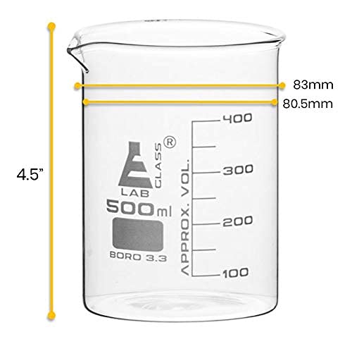 Чаша, 500 мл - Ниска форма с клюн - Бял, 50 мл - Borosilicate стъкло 3.3 - Eisco Labs