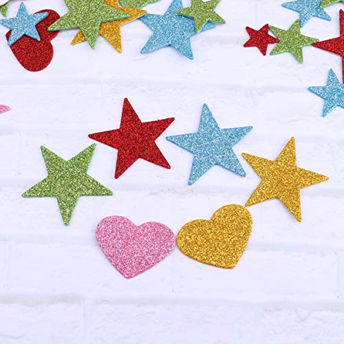 NUOBESTY 240 бр. Блестящ Полистирен Етикети Самозалепващи Полистирен Етикети във формата на Сърце и Звезди за Деца, Поздравителни