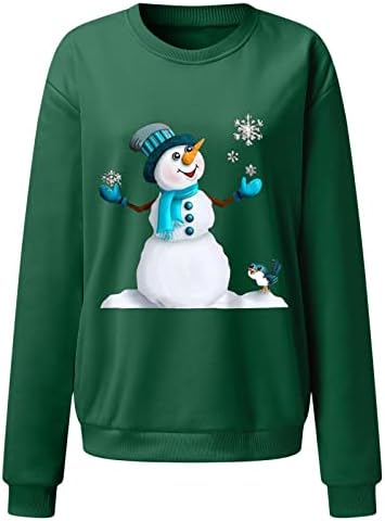 BEUU/ Коледни Качулки с Графичен принтом за жени, Тениски с Принтом Коледен Снежен човек, Ежедневни Свободни Блузи с кръгло