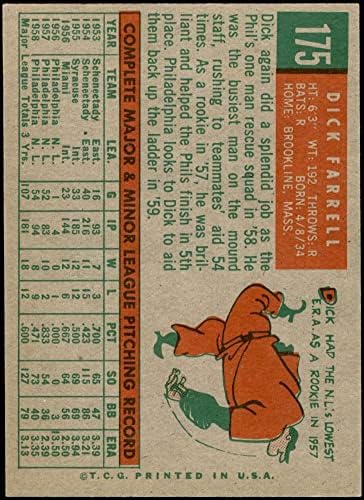 1959 Topps 175 Дик Фарел Филаделфия Филис (бейзболна картичка) Ню Йорк / MT Phillies