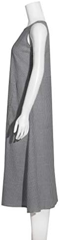 Облекло за Жени, 2023, Женски Ежедневното Шарени Рокля Без Ръкави с изрязано Ленено Дълга Рокля с Джобове