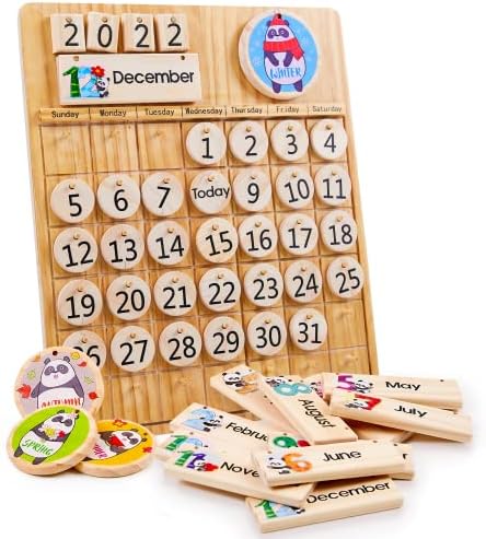 Набор от братята Панди от 2 играчки: Дървени Баланс и Дървен календар. Играчки Монтесори за Деца, Дървени Играчки,