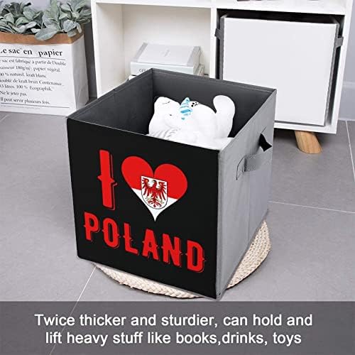 Аз Обичам Полша Холщовые Сгъваема Кошница За Съхранение на Кубичен Органайзер Кошници с Дръжки за Домашния