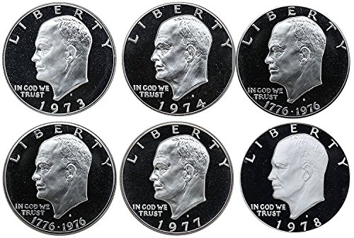 1973 S 1974 1976 Г. (T1) 1976 Г. (T2) 1977 1978 Айк Айзенхауер Долара Скъпоценен камък Доказателство Тираж 6 Монети, Монетен