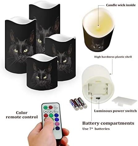 Беспламенные Свещи Suhoaziia Black Cat Блестящо Led Свещи, работещи На Батерии с Дистанционно управление, Таймер Промяна на цвета на Комплект от 4