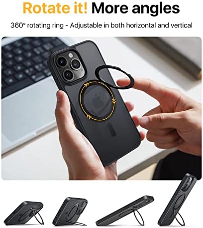 калъф за телефон andobil Easy-Relax за iPhone 14 Pro Max - Двустранно магнитно пръстен с възможност за завъртане на 360 ° -