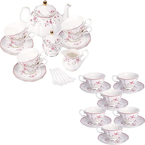 ретро Розов Чай fanquare за жени и Комплект чаши и чинии от 6