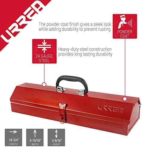 Метална кутия за инструменти URREA - 18,8 x 6 х 3,6 Кутия За съхранение на инструменти, с конструкция 24 калибър и здрава червена тапицерия - 5496