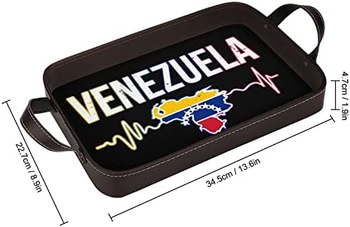 Venezuela Heart Beats Сервировочный Тава за от Изкуствена Кожа Елегантен Декор на Масата Органайзер за Парфюми с Дръжки