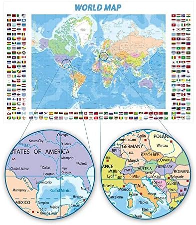 Alonline Art - Съвременни политически знамена 2 на картата на света | Картина в бяла рамка, Напечатанная отпечатъци