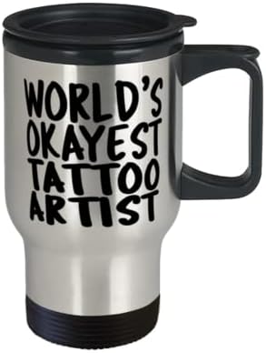 Най-добрият татуист в света - Изолирано Пътна чаша на 14 унция + Капак - Страхотно Забавна Пътна чаша за татуировщика