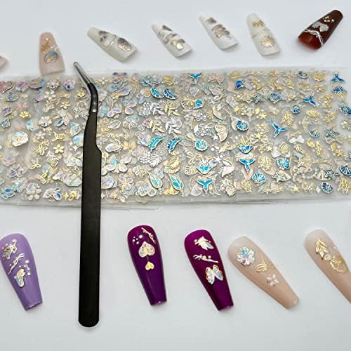20 Листа 3D Блестящи цветни пеперуди Стикери за нокти 1100 + Метален Дизайн на Маникюр Стикери за дизайн на ноктите, Самозалепващи Декорации за нокти, Аксесоари за жени,