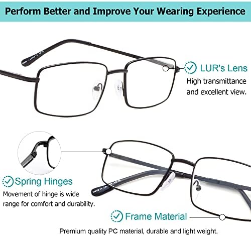 LUR 3 опаковки на метални очила за четене + 3 опаковки очила за четене без рамки (само 6 двойки ридеров + 2,50)