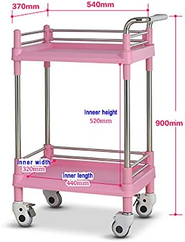 KAIKEA Лека и здрава Работна количка за дома, инструмент, Мобилна количка за красота с дръжка, ABS, Розова Количка