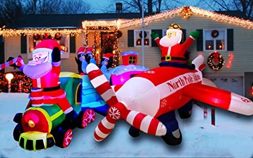 SEASONBLOW 8-крак Надуваем Коледен влак с Дядо Пингвин и 8-Футовым Коледа Надуваеми Дядо Коледа, Летенето със Самолет