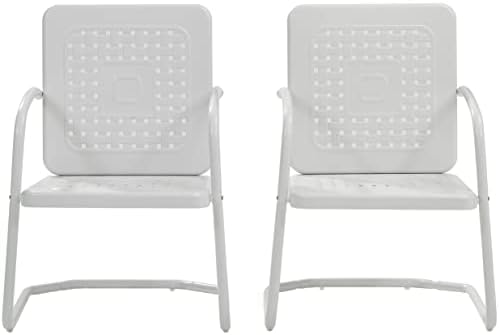Crosley Furniture CO1025-WH Комплект улични метални столове Бейтс в Ретро стил от 2 теми, Бял Гланц