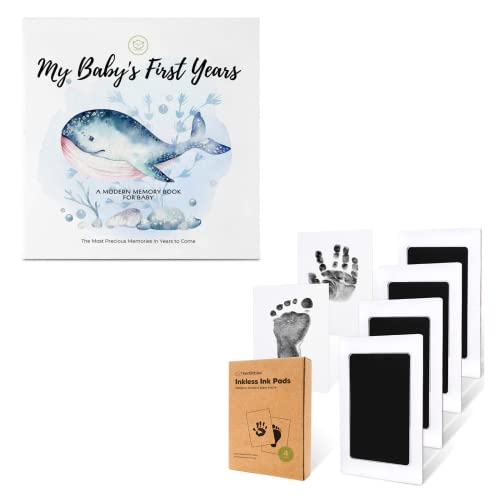 KeaBabies Дневник-книга на паметта за бебето първите 5 години и комплект от 4 теми без мастило за ръце и отпечатъци