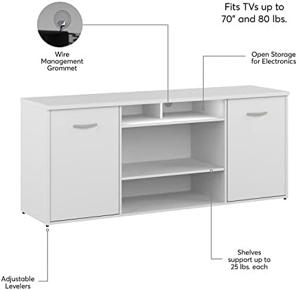 Bush Business Furniture Маси за Конференции Офис Шкаф за съхранение на нещата с Врати и рафтове, 72 W, Бял