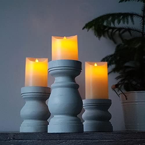 Наоми Издържат селски дървени свещници Стълб Свещник Комплект от 3. Бял свещник в ретро стил. Ферма Свещници за Столбовых Свещи. Селски Свещник